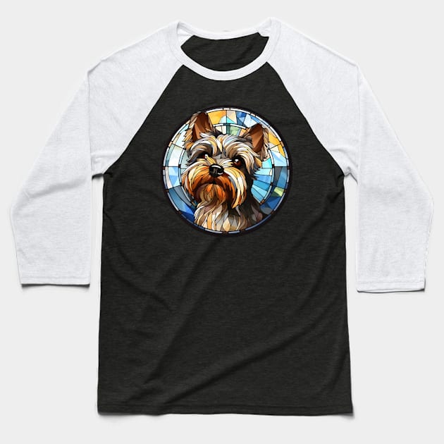 Stained Glass Yorkshire Terrier "Yorkie" Baseball T-Shirt by Pixelchicken